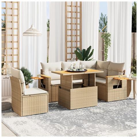 Set Divano da Giardino 6 pz con Cuscini Beige in Polyrattan - Foto 2