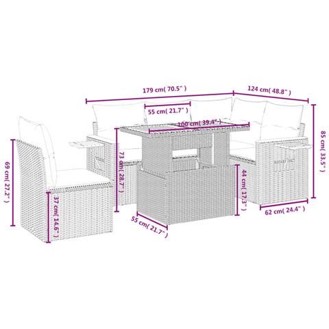 Set Divano da Giardino 6 pz con Cuscini Beige in Polyrattan - Foto 3