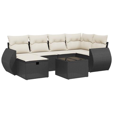 Set Divani da Giardino con Cuscini 7pz Nero Polyrattan - Foto 1