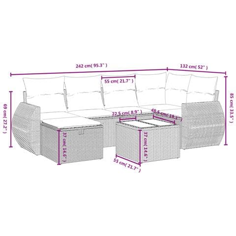 Set Divani da Giardino con Cuscini 7pz Nero Polyrattan - Foto 4