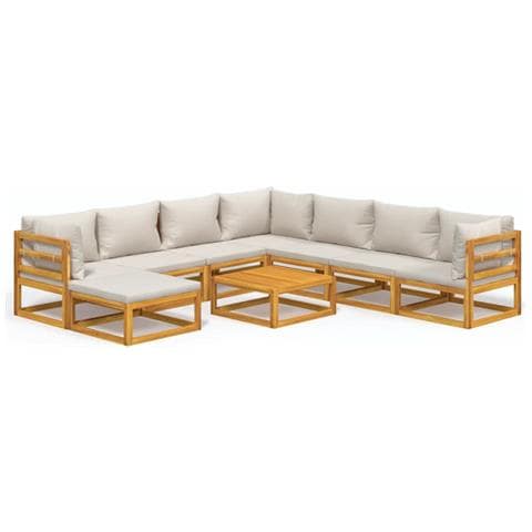 Set Salotto Giardino 9pz Cuscini Grigio Chiaro Legno Massello - Foto 1