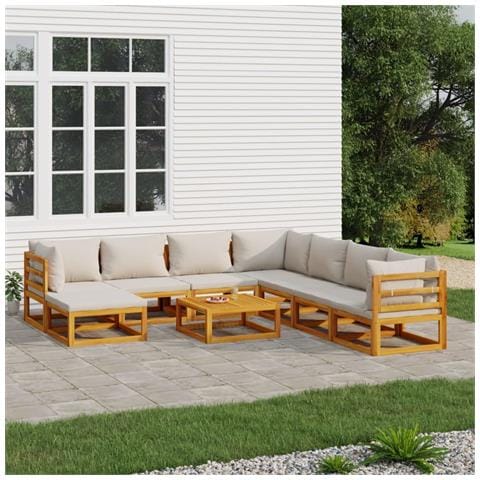 Set Salotto Giardino 9pz Cuscini Grigio Chiaro Legno Massello - Foto 2