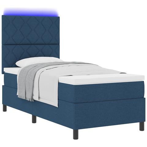 Letto a Molla con Materasso e Luce LED Blu 100x200 cm Tessuto - Foto 1