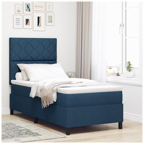 Letto a Molla con Materasso e Luce LED Blu 100x200 cm Tessuto - Foto 2