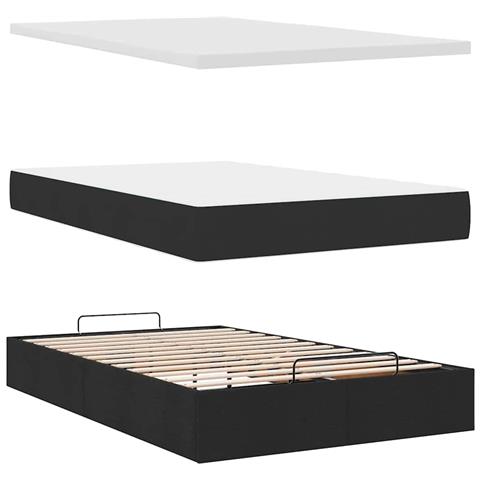 Struttura Letto Pouf con Materasso Nero 120x190 cm in Tessuto - Foto 9