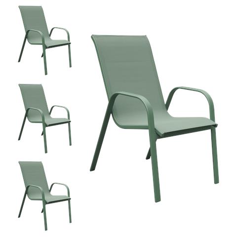 Set Di 4 Sedie Marbella In Textilene Verde Salvia - Alluminio Verde Salvia - Foto 1
