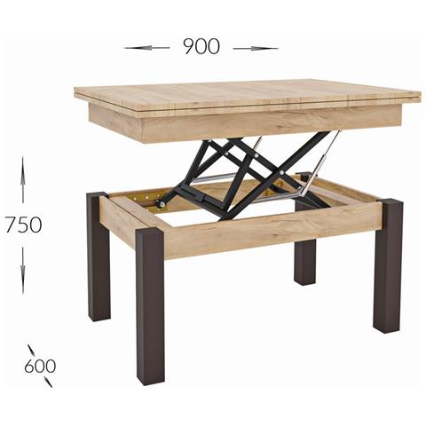 Tavolino Trasformabile Sun - Marrone - Truciolare - 120x90x75 Cm - Foto 6