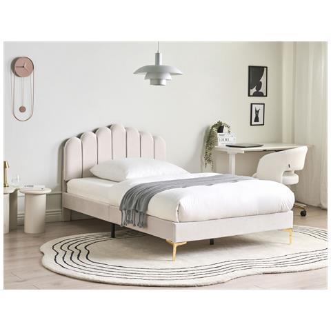 Letto Velluto Sauvian 120 X 200 Cm Bianco Sporco - Foto 1