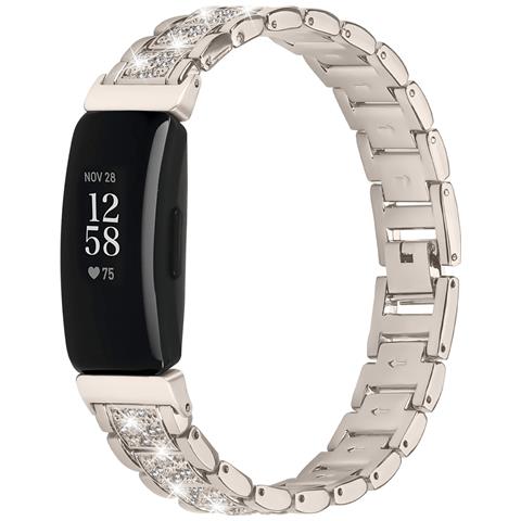 Elegante Cinturino In Acciaio Inossidabile Con Diamanti Compatibile Con Fitbit Inspire 1/2/hr Beige - Foto 1