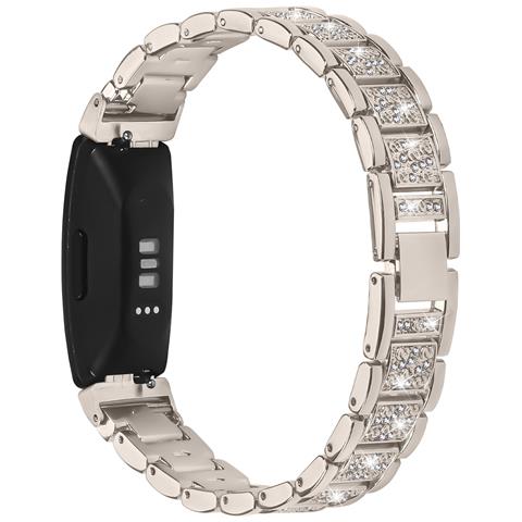 Elegante Cinturino In Acciaio Inossidabile Con Diamanti Compatibile Con Fitbit Inspire 1/2/hr Beige - Foto 2