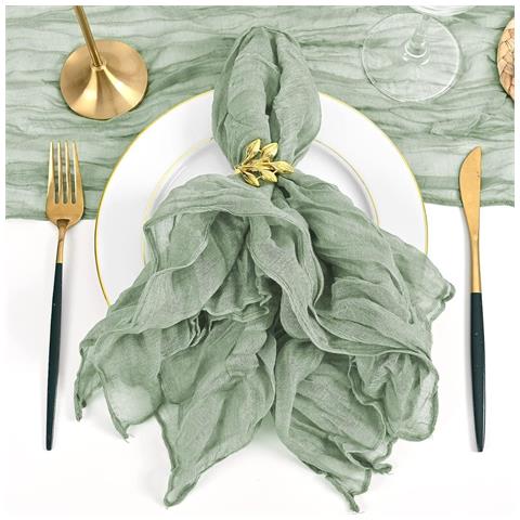 Set Di 12 Tovaglioli In Tessuto Increspato - Poliestere Per Feste Di Matrimonio E Decorazioni Per La Casa Green - Foto 4