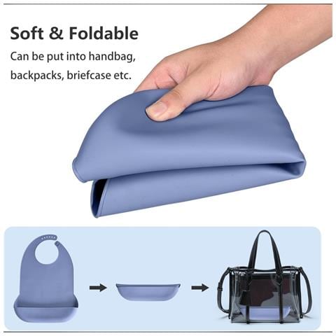 Bavaglino In Silicone Per Adulti Extra Large Con Tasca Raccogli Pappa - Riutilizzabile E Impermeabile Grey - Foto 2