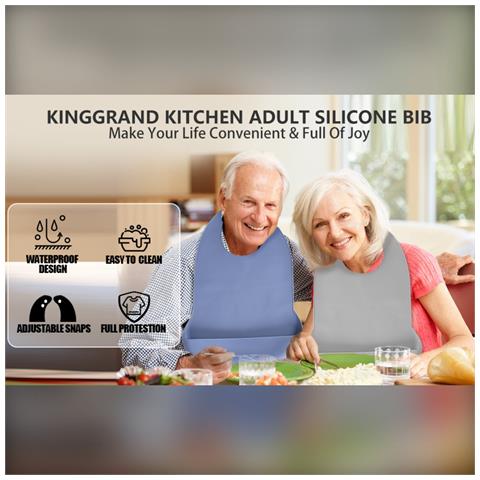 Bavaglino In Silicone Per Adulti Extra Large Con Tasca Raccogli Pappa - Riutilizzabile E Impermeabile Grey - Foto 7