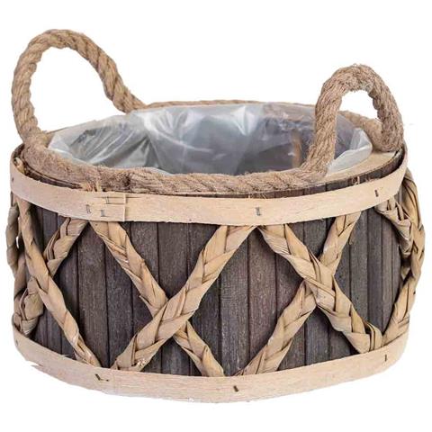Cesto Tondo In Legno Grigio Con Manici Cm 24x24x13h - Foto 1