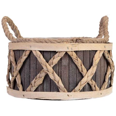 Cesto Tondo In Legno Grigio Con Manici Cm 24x24x13h - Foto 2