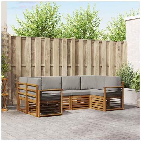 Set divani con cuscino 6 pcs Grigio Naturale e Chiaro - Foto 2