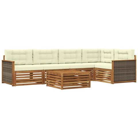 Set di divani da esterno con cuscino 6 pcs Naturale e Crema - Foto 1