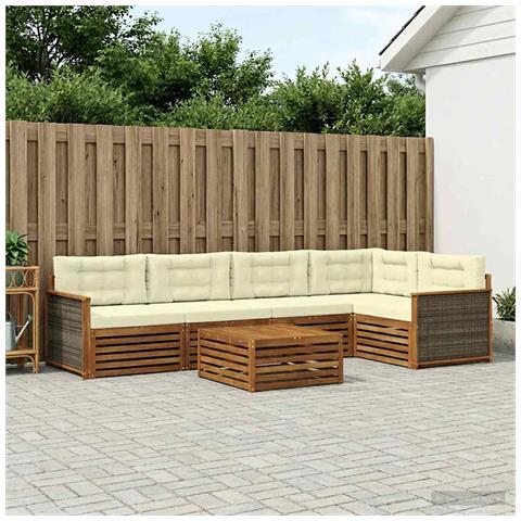 Set di divani da esterno con cuscino 6 pcs Naturale e Crema - Foto 2