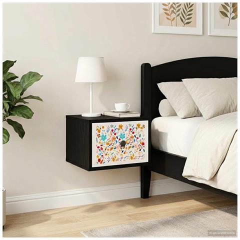 Mobiletto da comodino a parete MAINZ 2 pz Rovere Nero - Foto 2