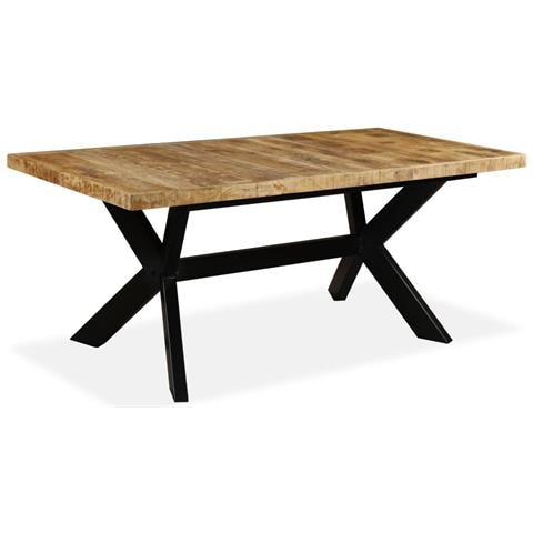Tavolo Da Pranzo In Massello Di Mango E Acciaio A Croce 180 Cm - Foto 1
