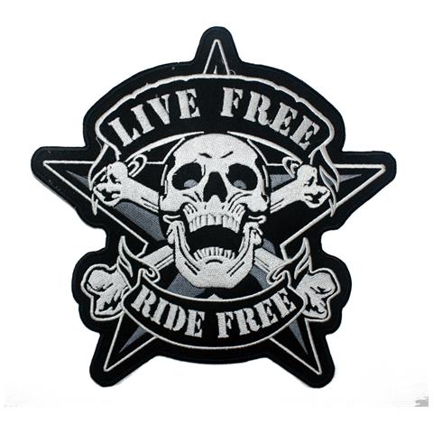 Toppa Termoadesiva Motociclista Patch Tessuto Teschio Live Ride Free Nero Moto - Foto 1