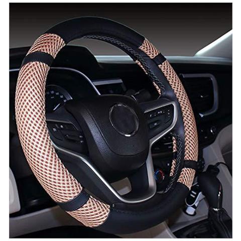 Volante In Pelle Copertura Di Rotella Microfibra Viscosa Traspirante Anti-scivolo Inodore Caldo In Inverno Fresco Destate Universali 15 Pollici Beige - Foto 4