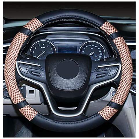 Volante In Pelle Copertura Di Rotella Microfibra Viscosa Traspirante Anti-scivolo Inodore Caldo In Inverno Fresco Destate Universali 15 Pollici Beige - Foto 2