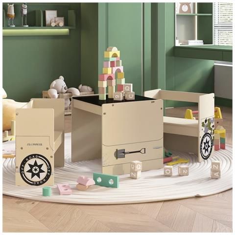 Set Tavolo e Sedia per Bambini 3 pz Auto Fuoristrada in MDF - Foto 6