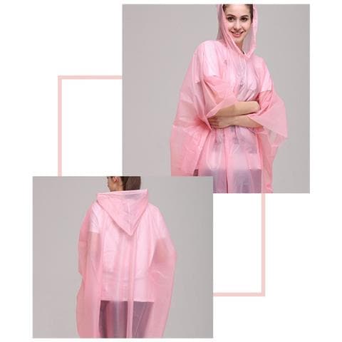 Poncho Antipioggia Monouso Con Cappuccio Senza Maniche Rosa - Foto 3