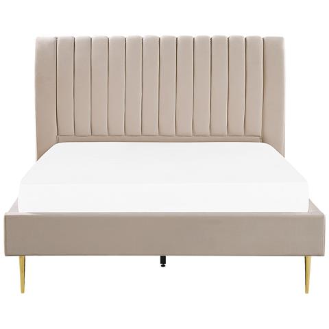 Letto Con Rete A Doghe Velluto Beige Sabbia E Oro 160 X 200 Marville - Foto 13
