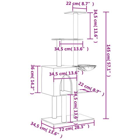 Albero Per Gatti Con Tiragraffi In Sisal Grigio Scuro 145 Cm - Foto 8