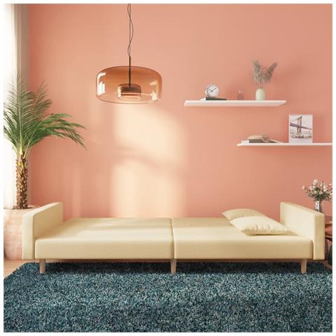 Divano Letto A 2 Posti Con 2 Cuscini Crema In Tessuto - Foto 3