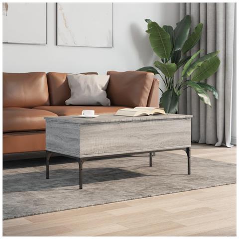 Tavolino Grigio Sonoma 100x50x45 Cm Legno Multistrato E Metallo - Foto 3