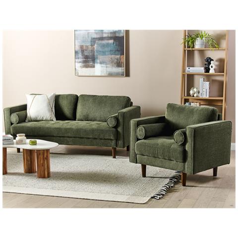 Set Da Salotto 4 Posti Nurmo Tessuto Verde Scuro - Foto 1