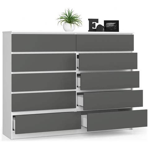 Cassettiera K160, 10 cassetti, 160x40x121 cm, Colore Bianco e Grigio Grafite - Foto 2