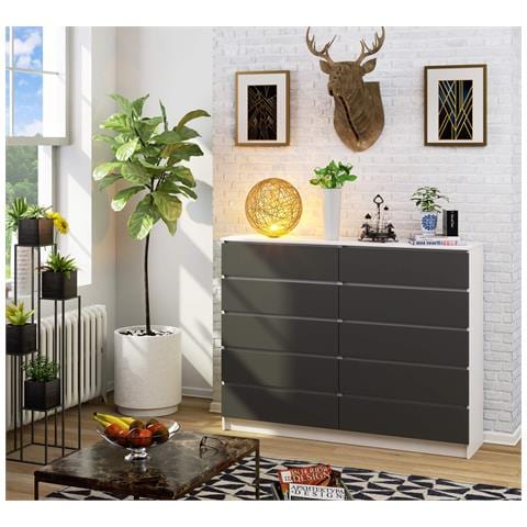 Cassettiera K160, 10 cassetti, 160x40x121 cm, Colore Bianco e Grigio Grafite - Foto 5