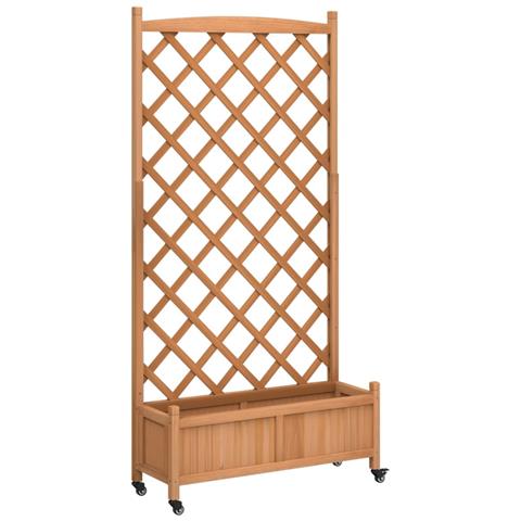 Fioriera Con Traliccio E Ruote Marrone Legno Massello Di Abete - Foto 2