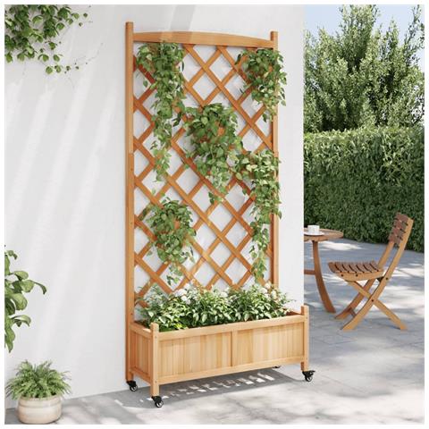 Fioriera Con Traliccio E Ruote Marrone Legno Massello Di Abete - Foto 3