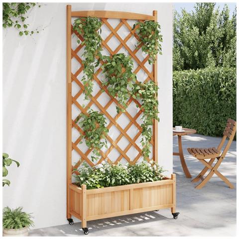 Fioriera Con Traliccio E Ruote Marrone Legno Massello Di Abete - Foto 1