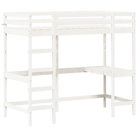 Letto Soppalco Con Scrivania Bianco 90x200 Cm Massello Pino - Foto 1