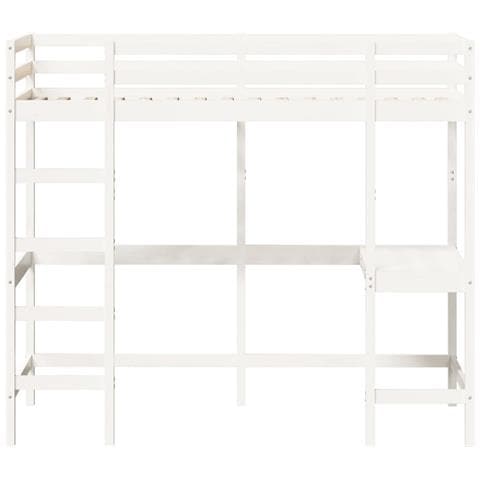Letto Soppalco Con Scrivania Bianco 90x200 Cm Massello Pino - Foto 2