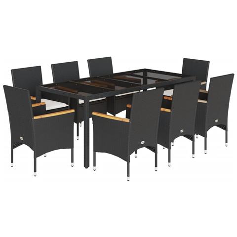 Set Da Pranzo Da Giardino 9 Pz Con Cuscini Polyrattan E Vetro - Foto 2