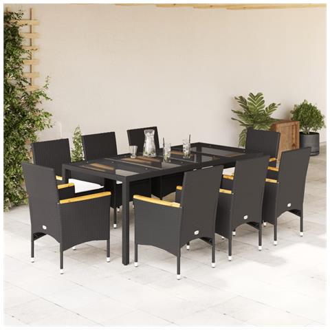 Set Da Pranzo Da Giardino 9 Pz Con Cuscini Polyrattan E Vetro - Foto 1