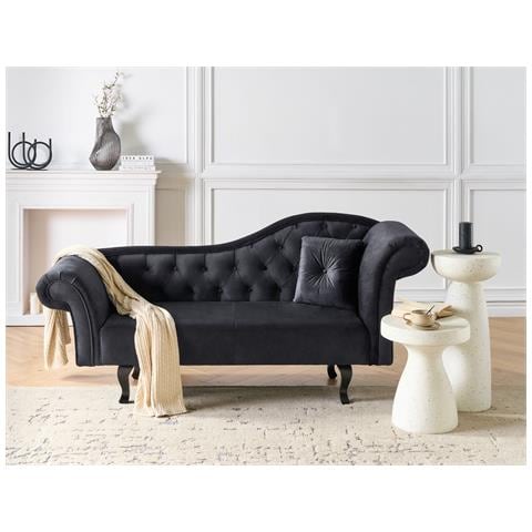Chaise Longue Versione Destra Lattes Velluto Nero Con Cuscino - Foto 1