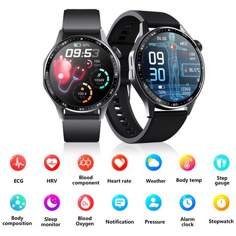 Smartwatch Con Ecg, Cardiofrequenzimetro, Pressione Sanguigna E Contapassi Black And Brown Leather Strap - Foto 14