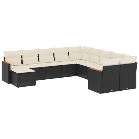 Set Divani Da Giardino 11 Pz Con Cuscini In Polyrattan Nero - Foto 2