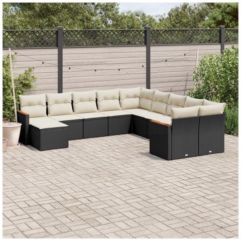 Set Divani Da Giardino 11 Pz Con Cuscini In Polyrattan Nero - Foto 1