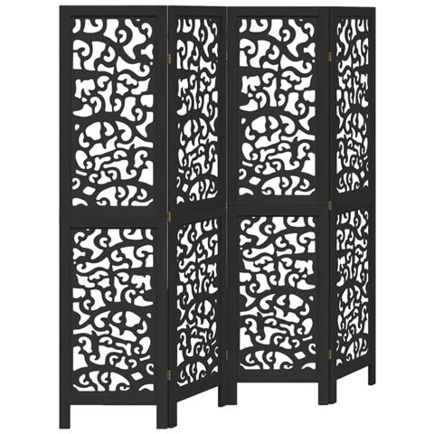 Divisorio Ambienti 4 Pannelli Nero Legno Massello Di Paulownia - Foto 2