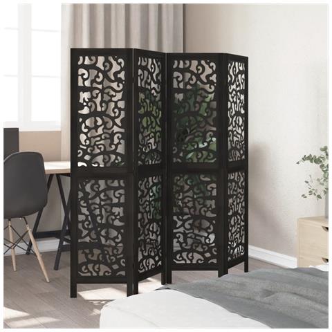 Divisorio Ambienti 4 Pannelli Nero Legno Massello Di Paulownia - Foto 3