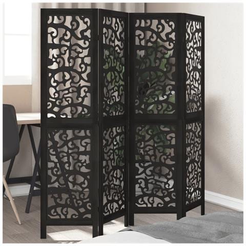 Divisorio Ambienti 4 Pannelli Nero Legno Massello Di Paulownia - Foto 1